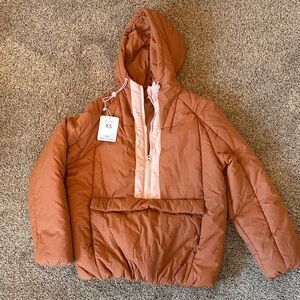 Puffy Brown Hooded Jacket 1/4 zip